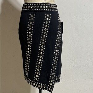 INC International Concepts Asymmetrical Black Skirt with Silver Studs